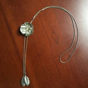 Silver Flower + Petal Adjustable Slider Y Necklace